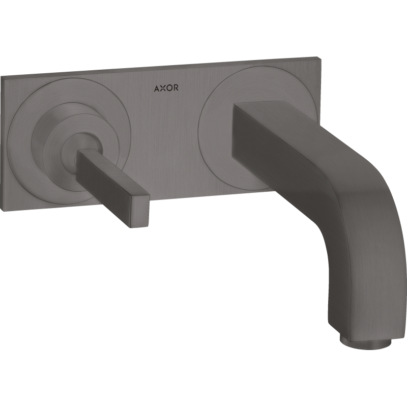 Bateria umywalkowa z uchwytem Pin, wylewką 160 mm i płytką, ścienna, podtynkowa Czarny Chrom Szczotkowany Citterio AXOR 39112340