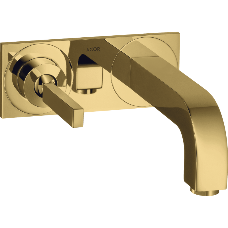 Bateria umywalkowa z uchwytem Pin, wylewką 160 mm i płytką, ścienna, podtynkowa Złoty Optyczny Polerowany Citterio AXOR 39112990
