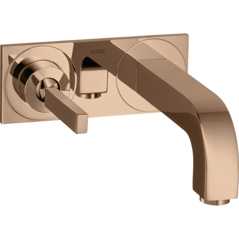 Bateria umywalkowa z uchwytem Pin, wylewką 220 mm i płytką, ścienna, podtynkowa Czerwony Złoty Polerowany Citterio AXOR 39115300