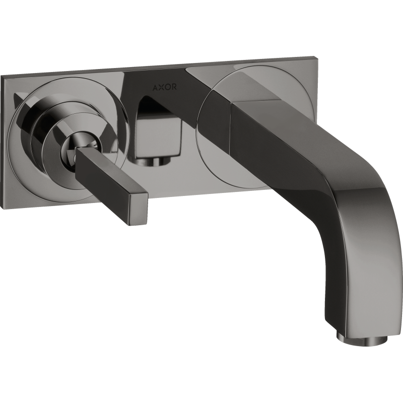 Bateria umywalkowa z uchwytem Pin, wylewką 220 mm i płytką, ścienna, podtynkowa Czarny Chrom Polerowany Citterio AXOR 39115330