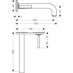 Bateria umywalkowa z uchwytem Pin, wylewką 220 mm i płytką, ścienna, podtynkowa Nikiel Szczotkowany Citterio AXOR 39115820