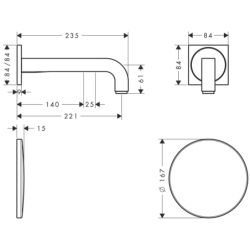 Elektroniczna bateria umywalkowa z wylewką 221 mm, ścienna, podtynkowa Czarny Chrom Szczotkowany Citterio AXOR 39118340