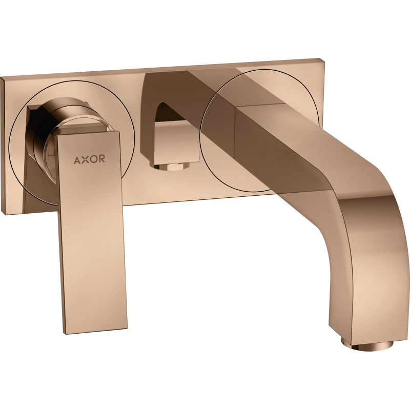 Bateria umywalkowa z wylewką 220 mm i płytką, ścienna, podtynkowa Czerwony Złoty Polerowany Citterio AXOR 39119300
