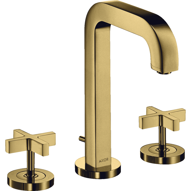 3-otw. Bateria umyw. 170 z uchwytami, rozetami, wylewką 140 mm i kpl odpływowym z cięgłem Złoty poler Citterio AXOR 39133990