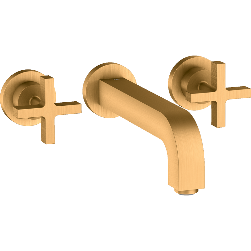 3-otw. Bateria umyw. z uchwytami krzyżowymi, rozetami i wylewką 222 mm, ścienna, podtynkowa Złoty brushed Citterio AXOR 39143250