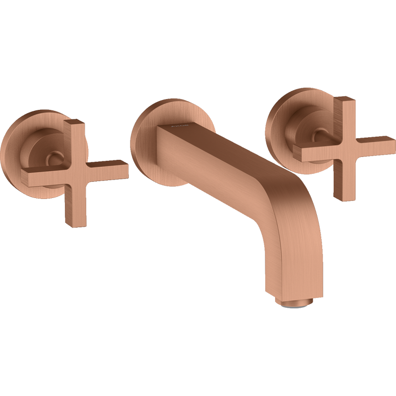 3-otw. Bateria umyw. z uchwytami krzyżowymi, rozetami i wylewką 222 mm, podtynk. Czerwony Złoty brushed Citterio AXOR 39143310