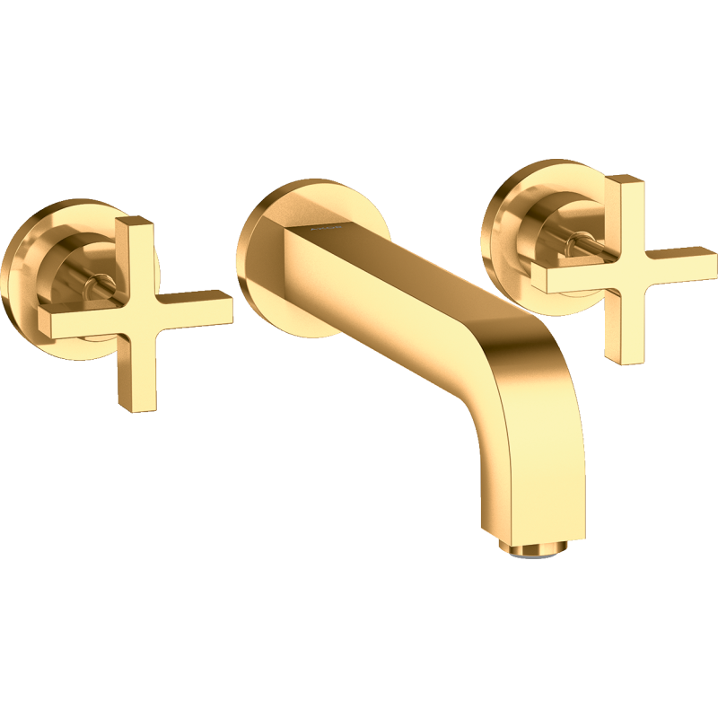 3-otw. Bateria umyw. z uchwytami krzyżowymi, rozetami i wylewką 222 mm, ścienna, podtynkowa Złoty poler Citterio AXOR 39143990