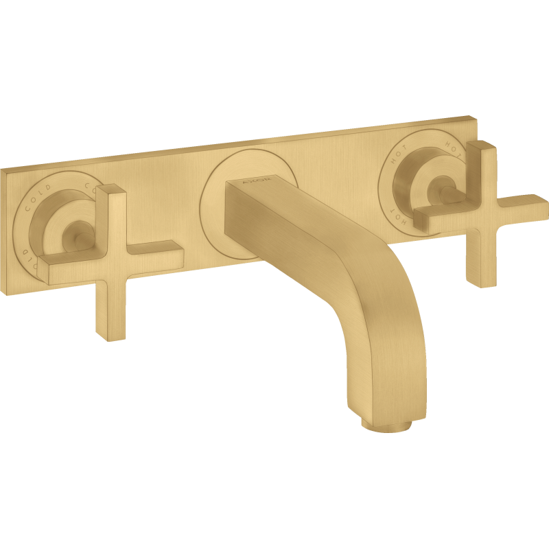 3-otw. Bateria umyw. z uchwytami krzyżowymi, płytką i wylewką 226 mm, ścienna, podtynkowa Złoty brushed Citterio AXOR 39144250