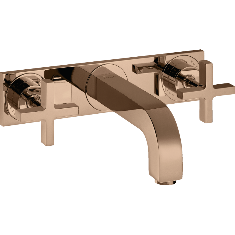 3-otw. Bateria umyw. z uchwytami krzyżowymi, płytką i wylewką 226 mm, podtynk. Czerwony Złoty poler Citterio AXOR 39144300