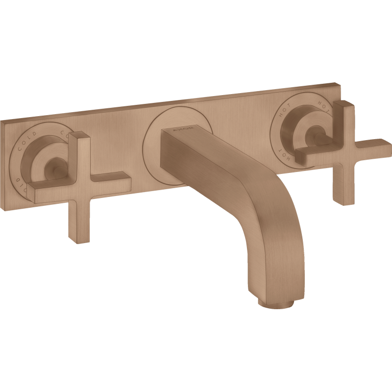 3-otw. Bateria umyw. z uchwytami krzyżowymi, płytką i wylewką 226 mm, podtynk. Czerwony Złoty brushed Citterio AXOR 39144310