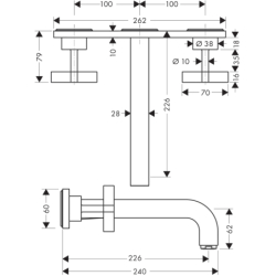 3-otw. Bateria umyw. z uchwytami krzyżowymi, płytką i wylewką 226 mm, ścienna, podtynkowa Stal Szlachetna Citterio AXOR 39144800