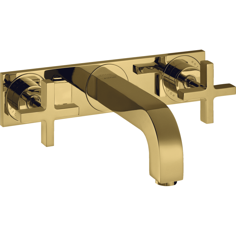 3-otw. Bateria umyw. z uchwytami krzyżowymi, płytką i wylewką 226 mm, ścienna, podtynkowa Złoty poler Citterio AXOR 39144990