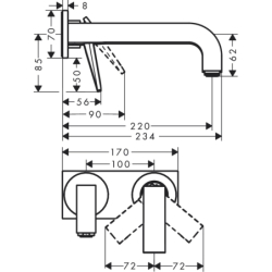 Jednouchwytowa bateria umywalkowa z wylewką 220 mm i płytką, ścienna, podtynkowa, cięcie rombowe Chrom Citterio AXOR 39171000