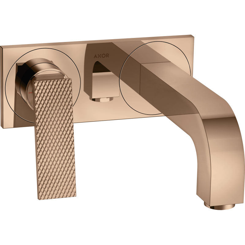 Bateria umyw. z wylewką 220 mm i płytką, ścienna, podtynkowa, cięcie rombowe Czerwony Złoty Polerowany Citterio AXOR 39171300