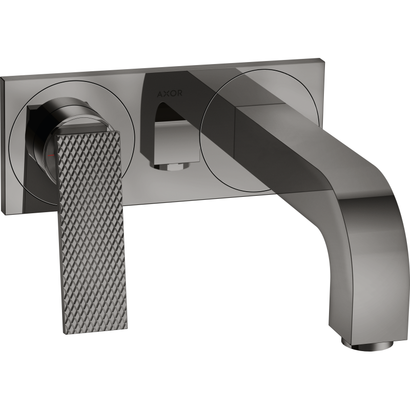 Bateria umywalkowa z wylewką 220 mm i płytką, ścienna, podtynkowa, cięcie rombowe Czarny Chrom Polerowany Citterio AXOR 39171330
