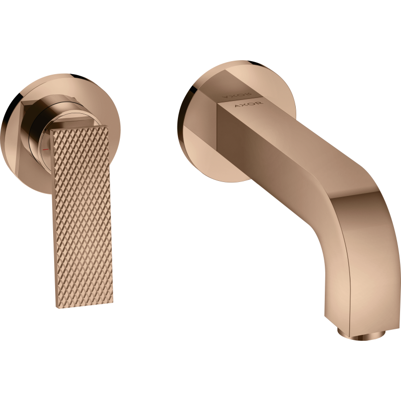 Bateria umyw. z wylewką 220 mm i rozetami, ścienna, podtynkowa, cięcie rombowe Czerwony Złoty Polerowany Citterio AXOR 39181300