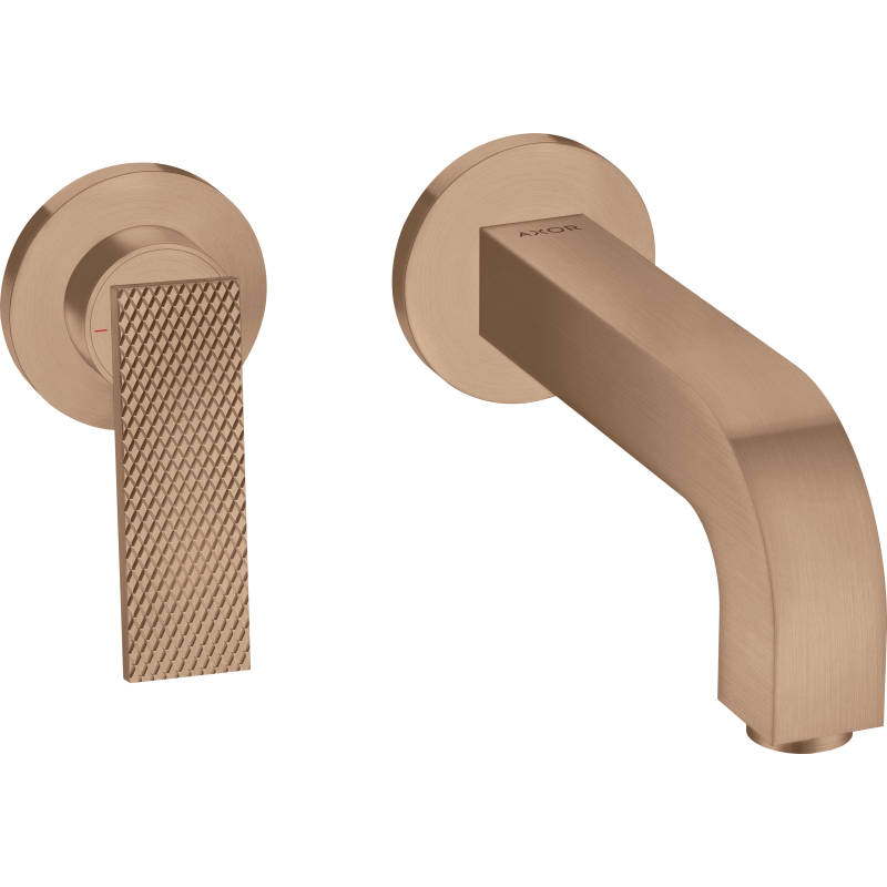 Bateria umyw. z wylewką 220 mm i rozetami, ścienna, podtynkowa, cięcie rombowe Czerwony Złoty brushed Citterio AXOR 39181310