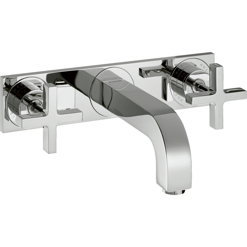 3-otworowa bateria umywalkowa z uchwytami krzyżowymi, płytką i wylewką 166 mm, ścienna, podtynkowa Chrom Citterio AXOR 39314000