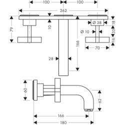 3-otworowa bateria umywalkowa z uchwytami krzyżowymi, płytką i wylewką 166 mm, ścienna, podtynkowa Chrom Citterio AXOR 39314000