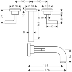 3-otw. Bateria umyw. z uchwytami, rozetami i wylewką 162 mm, podtynk. Czerwony Złoty poler Citterio AXOR 39315300