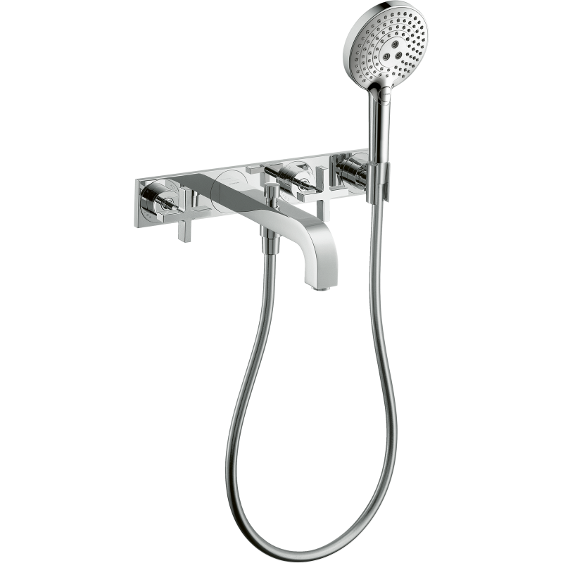 3-otworowa bateria wannowaz uchwytami krzyżowymi i płytką, ścienna, podtynkowa Chrom Citterio AXOR 39441000