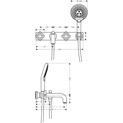 3-otworowa bateria wannowaz uchwytami krzyżowymi i płytką, ścienna, podtynkowa Chrom Citterio AXOR 39441000