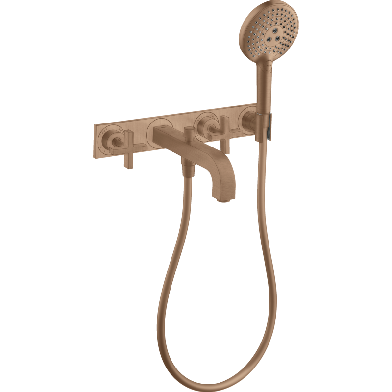 3-otw. bateria wannowaz uchwytami krzyżowymi i płytką, ścienna, podtynkowa Czerwony Złoty Szczotkowany Citterio AXOR 39441310