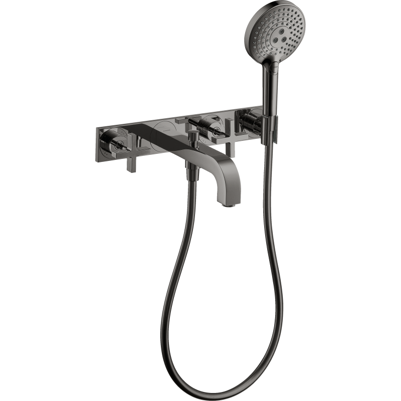 3-otworowa bateria wannowaz uchwytami krzyżowymi i płytką, ścienna, podtynkowa Czarny Chrom Polerowany Citterio AXOR 39441330