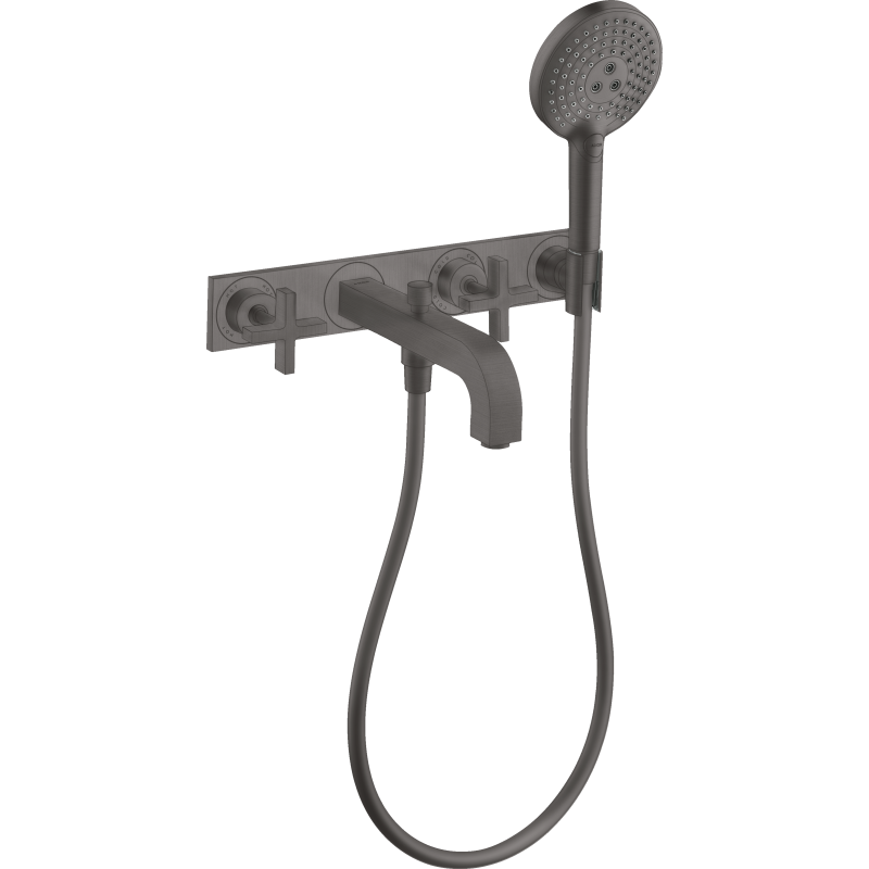 3-otworowa bateria wannowaz uchwytami krzyżowymi i płytką, ścienna, podtynkowa Czarny Chrom Szczotkowany Citterio AXOR 39441340