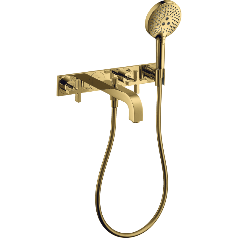 3-otworowa bateria wannowaz uchwytami krzyżowymi i płytką, ścienna, podtynkowa Złoty Optyczny Polerowany Citterio AXOR 39441990