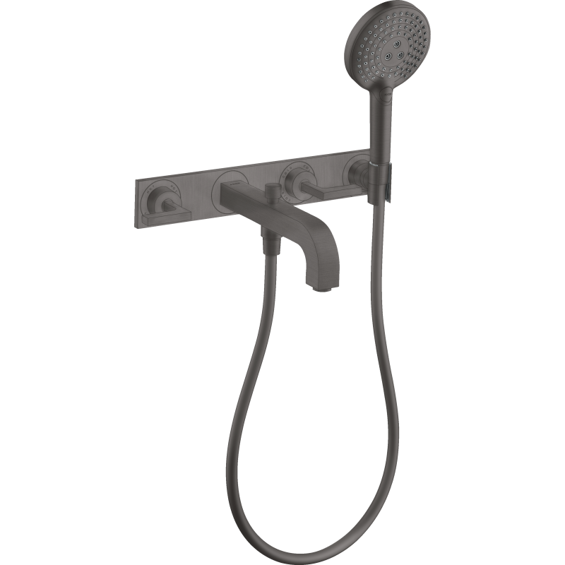 3-otw. bateria wannowa z uchwytami jednoramiennymi i płytką, ścienna, podtynkowa Czarny Chrom brushed Citterio AXOR 39442340