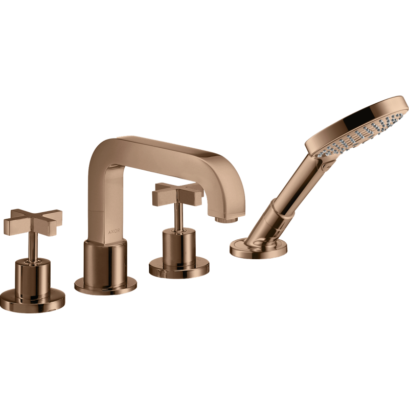 4-otworowa bateria na brzeg wanny z uchwytami krzyżowymi Czerwony Złoty Polerowany Citterio AXOR 39445300