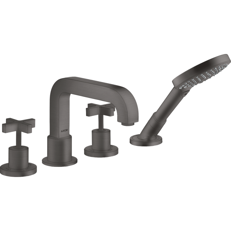 4-otworowa bateria na brzeg wanny z uchwytami krzyżowymi Czarny Chrom Szczotkowany Citterio AXOR 39445340