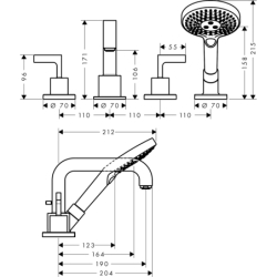 4-otworowa bateria na brzeg wanny z uchwytami jednoramiennymi Czarny Chrom Szczotkowany Citterio AXOR 39446340