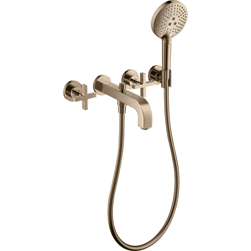 3-otw. bateria wannowa z uchwytami krzyżowymi i rozetami, ścienna, podtynkowa Czerwony Złoty Polerowany Citterio AXOR 39447300