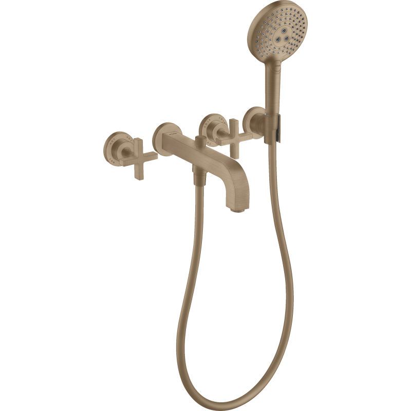 3-otw. bateria wannowa z uchwytami krzyżowymi i rozetami, ścienna, podtynkowa Czerwony Złoty Szczotkowany Citterio AXOR 39447310