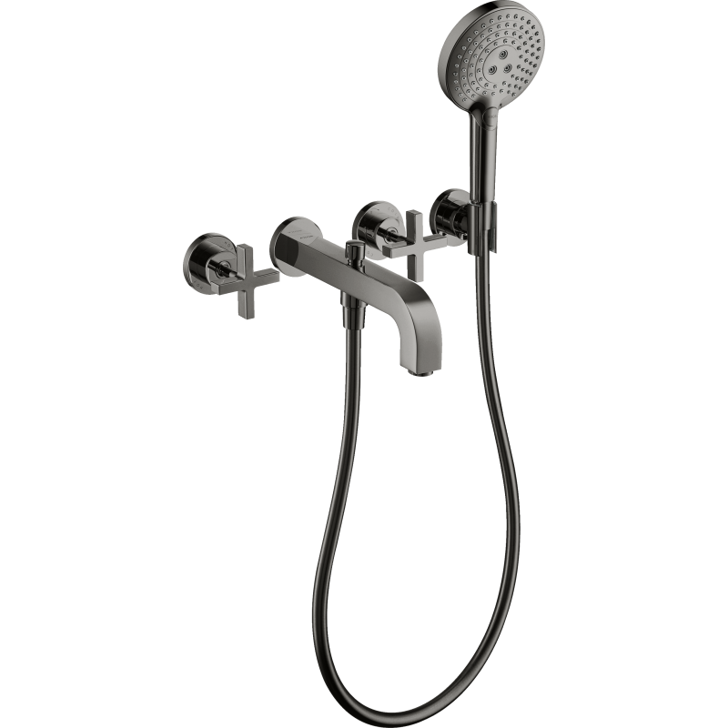 3-otworowa bateria wannowa z uchwytami krzyżowymi i rozetami, ścienna, podtynkowa Czarny Chrom Polerowany Citterio AXOR 39447330