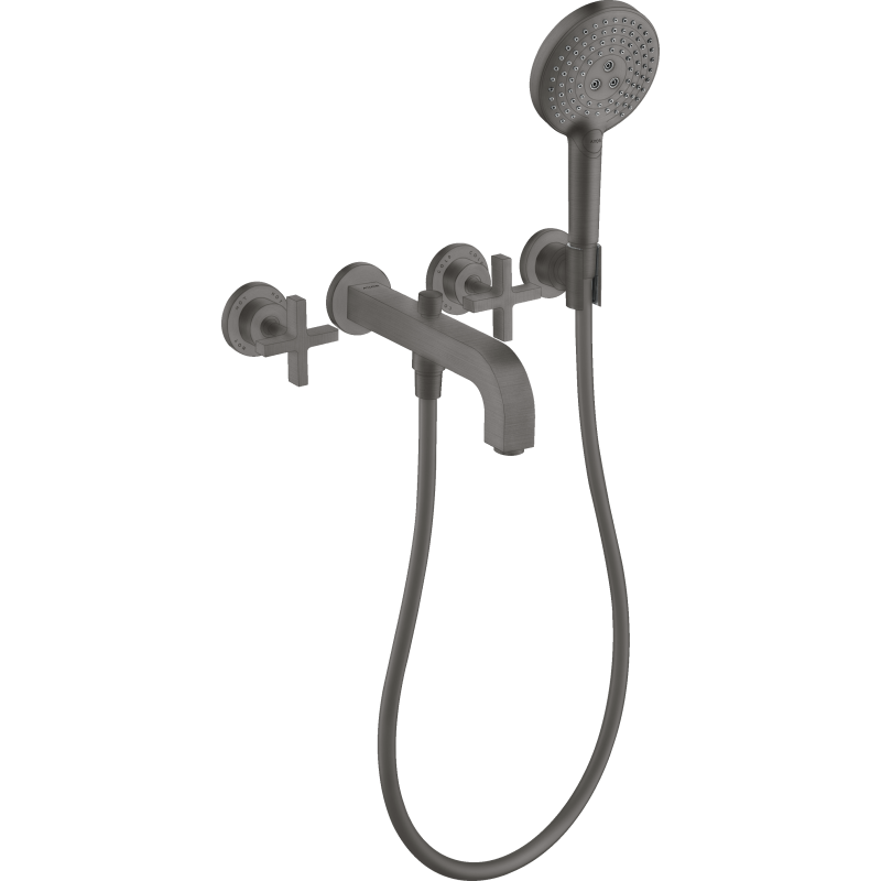 3-otw. bateria wannowa z uchwytami krzyżowymi i rozetami, ścienna, podtynkowa Czarny Chrom Szczotkowany Citterio AXOR 39447340