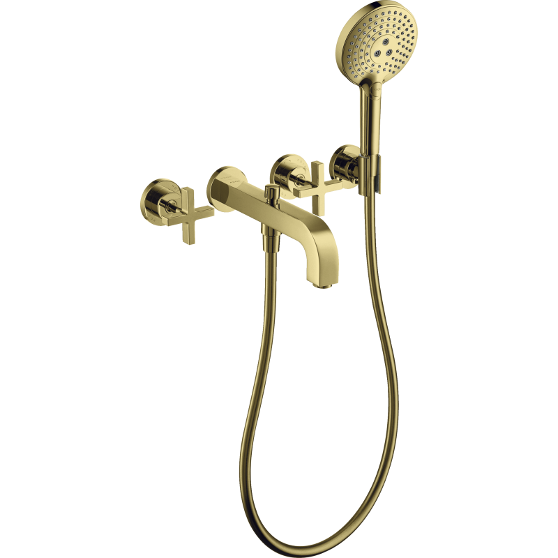 3-otw. bateria wannowa z uchwytami krzyżowymi i rozetami, ścienna, podtynkowa Złoty Optyczny Polerowany Citterio AXOR 39447990