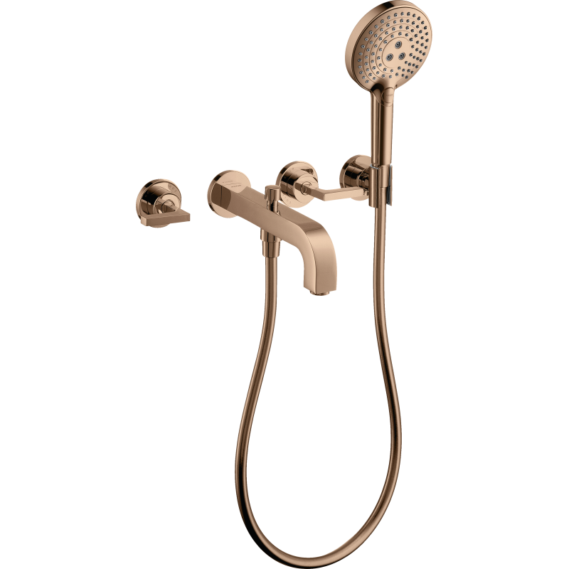 3-otw. bateria wannowa z uchwytami jednoramiennymi i rozetami, ścienna, podtynkowa Czerwony Złoty poler Citterio AXOR 39448300