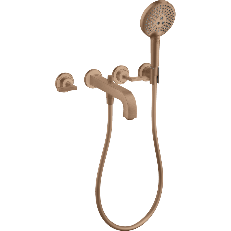 3-otw. bateria wannowa z uchwytami jednoramiennymi i rozetami, ścienna, podtynkowa Czerwony Złoty brushed Citterio AXOR 39448310