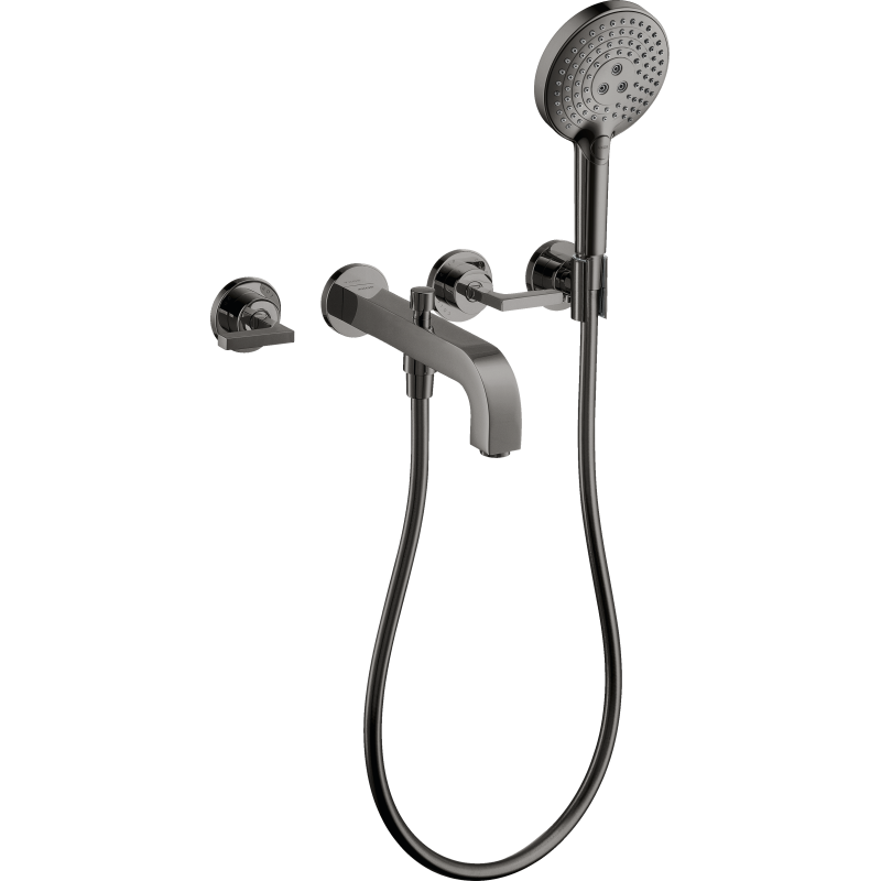 3-otw. bateria wannowa z uchwytami jednoramiennymi i rozetami, ścienna, podtynkowa Czarny Chrom poler Citterio AXOR 39448330