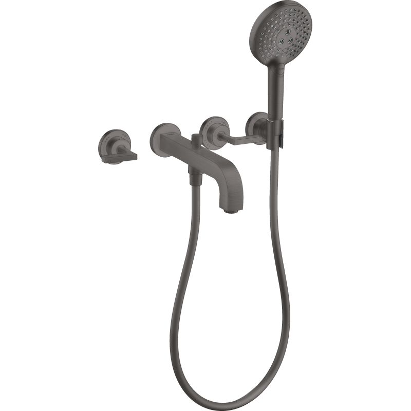 3-otw. bateria wannowa z uchwytami jednoramiennymi i rozetami, ścienna, podtynkowa Czarny Chrom brushed Citterio AXOR 39448340