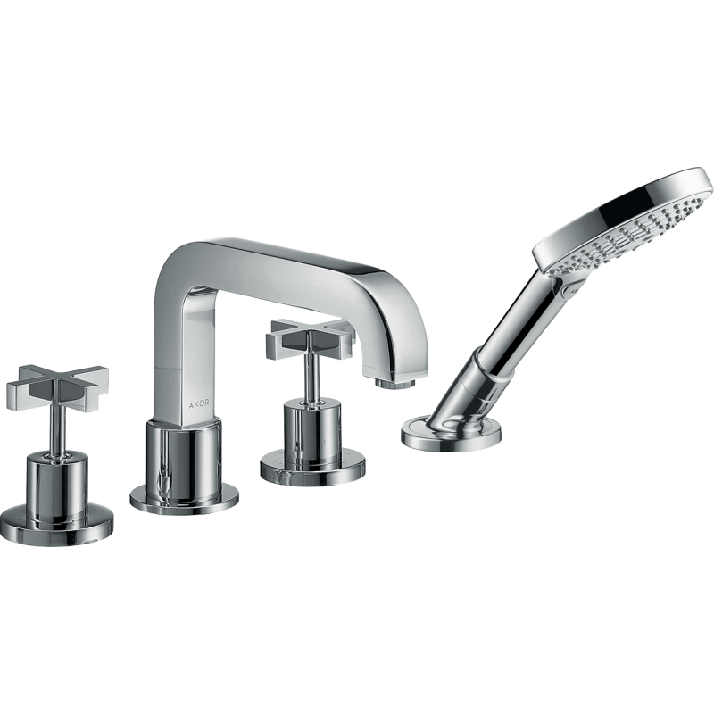 4-otworowa bateria wannowa do montażu na cokole z płytek z uchwytami krzyżowymi i rozetami Chrom Citterio AXOR 39453000