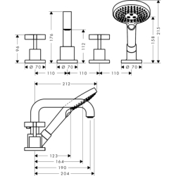 4-otworowa bateria wannowa Nikiel Szczotkowany Citterio AXOR 39453820