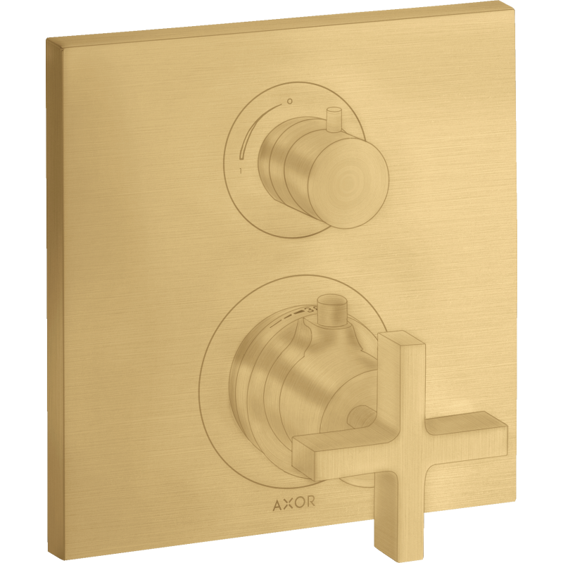 Bateria termo. z uchwytem krzyżowym i zaworem odcinającym do 1 odbiornika, podtynkowa Złoty brushed Citterio AXOR 39705250