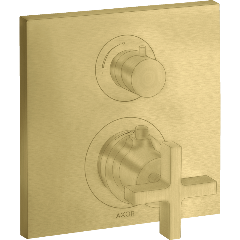 Bateria termo. z uchwytem krzyżowym i zaworem odcinającym do 1 odbiornika, podtynkowa Mosiądz brushed Citterio AXOR 39705950