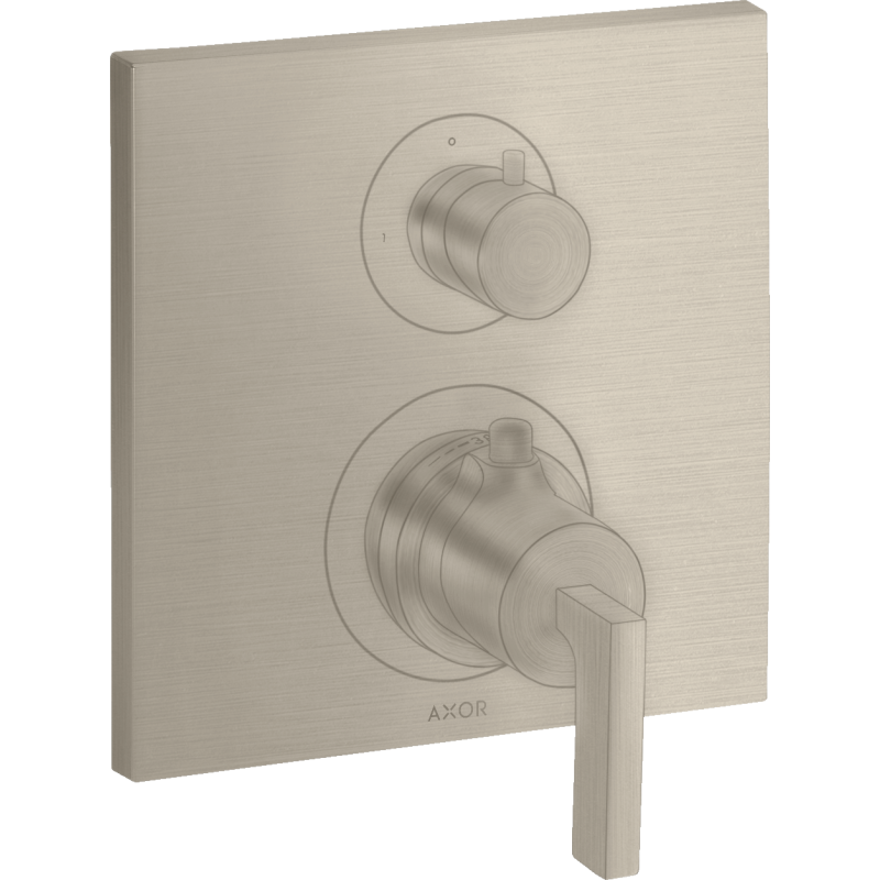 Bateria termo. z uchwytem jednoramiennym i zawór odcin./przeł. 2 odb., podtynk. Nikiel brushed Citterio AXOR 39720820