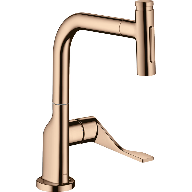 Jednouchwytowa bateria kuchenna Select 230 2jet z wyciągana wylewką i sBox Czerwony Złoty Polerowany Citterio AXOR 39862300