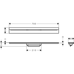 Element zewnętrzny odpływu liniowego 700, montaż przyścienny Czarny Matowy Drain AXOR 42525670